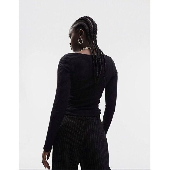 ASOS DESIGN NWT Ribbed Bust Seam Detail Corset Long Sleeve Top in Black Size 6 - Picture 11 of 11